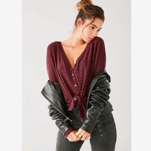 Urban Outfitters Purple & Black Striped Long Sleeve Button Down Cardigan Sweater